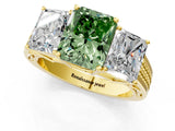 Yellow gold Fancy Green Radiant Cut Diamond Three-Stone Ring with Prong Setting and Textured Band_32