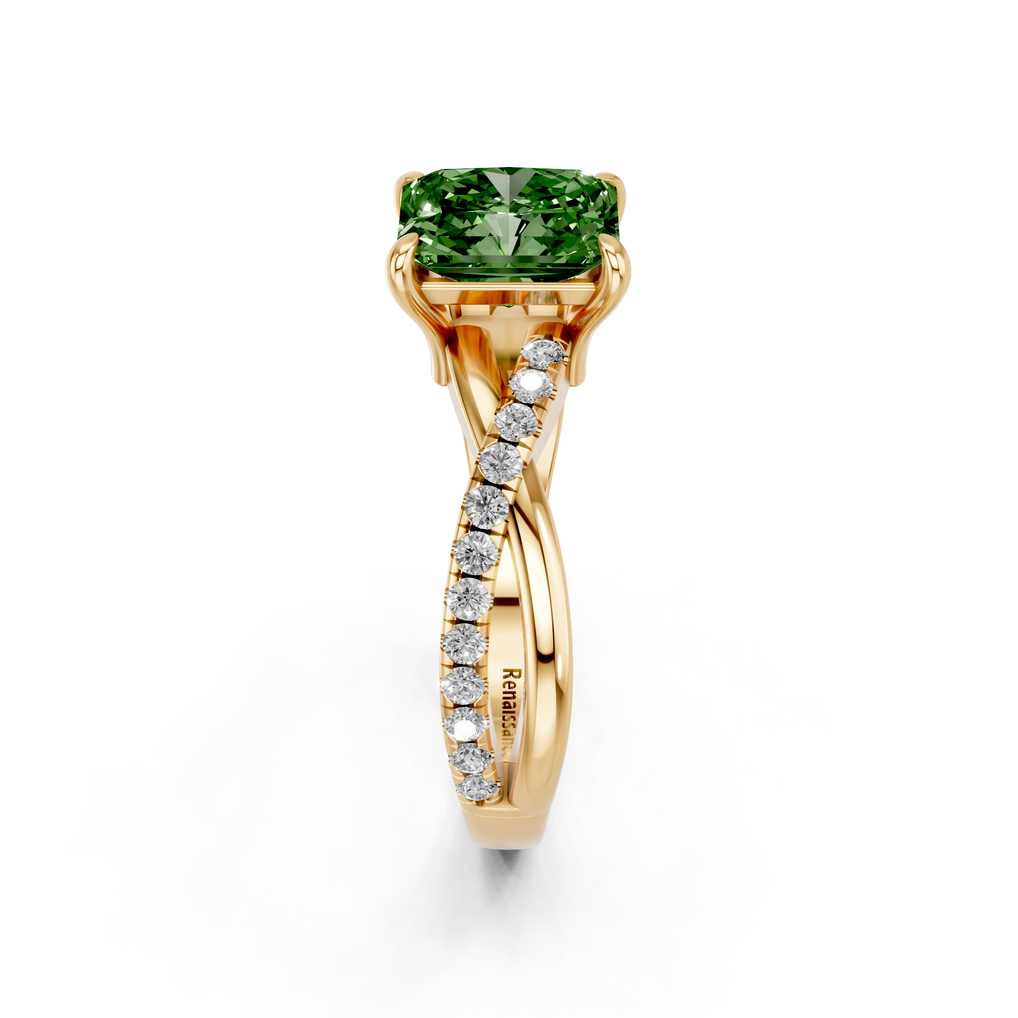 Yellow gold Fancy Green Radiant  Cut Diamond Twist Band Solitaire with Prong Setting_4