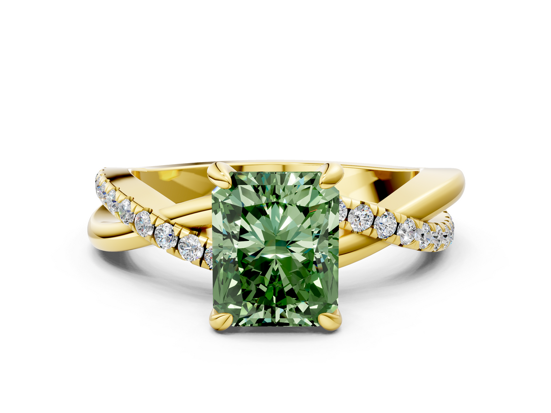 Yellow gold Fancy Green Radiant  Cut Diamond Twist Band Solitaire with Prong Setting_46