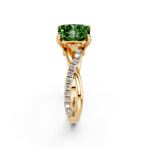 Yellow gold Fancy Green Radiant  Cut Diamond Twist Band Solitaire with Prong Setting_4