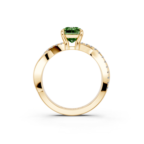 Yellow gold Fancy Green Radiant  Cut Diamond Twist Band Solitaire with Prong Setting_5