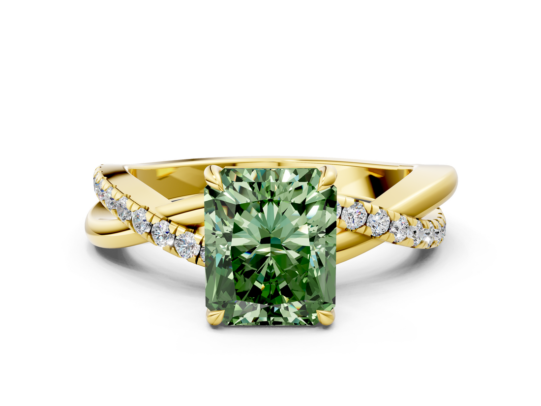 Yellow gold Fancy Green Radiant  Cut Diamond Twisted Band with Pavé Setting and Four-Prong Setting_20