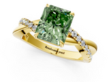 Yellow gold Fancy Green Radiant  Cut Diamond Twisted Band with Pavé Setting and Four-Prong Setting_21
