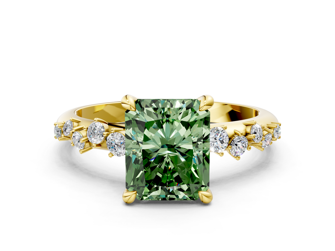 Yellow gold Fancy Green Radiant  Cut Diamond Vine Band with Four-Prong Setting_71