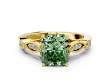 Yellow gold Fancy Green Radiant  Cut Diamond with Milgrain Marquise and Bezel Accents on a Solitaire Band with Prong Setting_214