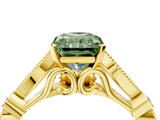 Yellow gold Fancy Green Radiant  Cut Diamond with Milgrain Marquise and Bezel Accents on a Solitaire Band with Prong Setting_218