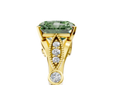 Yellow gold Fancy Green Radiant  Cut Diamond with Milgrain Marquise and Bezel Accents on a Solitaire Band with Prong Setting_219