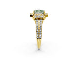 Yellow gold Fancy Green Radiant  Cut Double Halo Diamond Engagement Ring with Pave Band and Four-Prong Setting 2