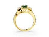 Yellow gold Fancy Green Radiant  Cut Double Halo Diamond Engagement Ring with Pave Band and Four-Prong Setting 3