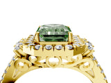 Yellow gold Fancy Green Radiant  Cut Double Halo Diamond Engagement Ring with Pave Band and Four-Prong Setting 4