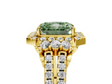 Yellow gold Fancy Green Radiant  Cut Double Halo Diamond Engagement Ring with Pave Band and Four-Prong Setting 5
