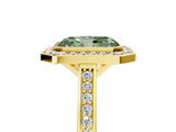 Yellow gold Fancy Green Radiant Cut Halo Bezel Diamond Pave Band Ring_5