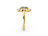 Yellow gold Fancy Green Radiant Cut Halo Cluster Diamond Ring with Pave Band and Four-Prong Setting_14