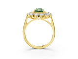 Yellow gold Fancy Green Radiant Cut Halo Cluster Diamond Ring with Pave Band and Four-Prong Setting_15