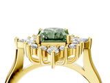 Yellow gold Fancy Green Radiant Cut Halo Diamond Cluster Ring with Marquise and Round Stones on a White Gold Band with Prong Setting_4