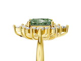 Yellow gold Fancy Green Radiant Cut Halo Diamond Cluster Ring with Marquise and Round Stones on a White Gold Band with Prong Setting_5