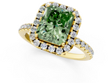 Yellow gold Fancy Green Radiant  Cut Halo Diamond Engagement Ring with Pave Band and Four-Prong Setting_21