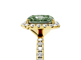 Yellow gold Fancy Green Radiant  Cut Halo Diamond Engagement Ring with Pave Band and Four-Prong Setting_25