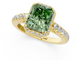 Yellow gold Fancy Green Radiant  Cut Halo Diamond Engagement Ring with Pave Band and Four-Prong Setting_29