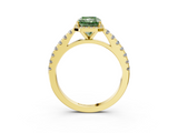 Yellow gold Fancy Green Radiant  Cut Halo Diamond Engagement Ring with Pave Band and Four-Prong Setting_31
