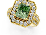 Yellow gold Fancy Green Radiant Cut Halo Diamond Engagement Ring with Pave Split Shank and Four-Prong Setting_1