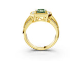 Yellow gold Fancy Green Radiant Cut Halo Diamond Engagement Ring with Pave Split Shank and Four-Prong Setting_3