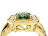 Yellow gold Fancy Green Radiant Cut Halo Diamond Engagement Ring with Pave Split Shank and Four-Prong Setting_4