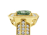 Yellow gold Fancy Green Radiant Cut Halo Diamond Engagement Ring with Pave Split Shank and Four-Prong Setting_5