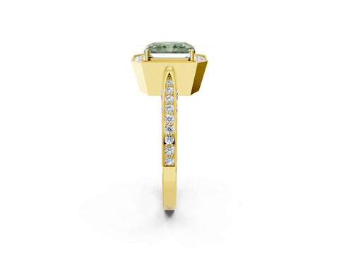 Yellow gold Fancy Green Radiant Cut Halo Diamond Engagement Ring with Split Shank Band and Four-Prong Setting_2