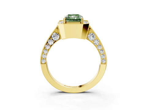 Yellow gold Fancy Green Radiant Cut Halo Diamond Engagement Ring with Split Shank Band and Four-Prong Setting_3