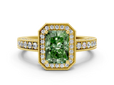 Yellow gold Fancy Green Radiant  Cut Halo Diamond Pave Band Ring with Four-Prong Setting_25