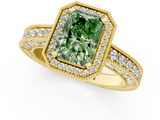 Yellow gold Fancy Green Radiant  Cut Halo Diamond Pave Band Ring with Four-Prong Setting_26