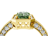 Yellow gold Fancy Green Radiant  Cut Halo Diamond Pave Band Ring with Four-Prong Setting_29