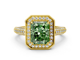 Yellow gold Fancy Green Radiant  Cut Halo Diamond Pave Band with Four-Prong Setting_37