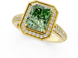 Yellow gold Fancy Green Radiant  Cut Halo Diamond Pave Band with Four-Prong Setting_38
