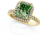 Yellow gold Fancy Green Radiant Cut Halo Diamond Pave Band with Prong Setting_1