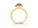 Yellow gold Fancy Green Radiant Cut Halo Diamond Pave Band with Prong Setting_3