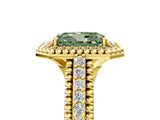 Yellow gold Fancy Green Radiant Cut Halo Diamond Ring with Beaded Split Shank and Four-Prong Setting_5