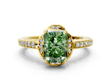 Yellow gold Fancy Green Radiant  Cut Halo Diamond Ring with Channel Set Band and Four-Prong Setting_49