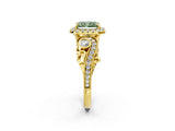 Yellow gold Fancy Green Radiant Cut Halo Diamond Ring with Milgrain and Bezel Accents on a Split Shank Band_14