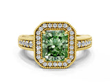 Yellow gold Fancy Green Radiant  Cut Halo Diamond Ring with Pavé Band and Four-Prong Setting_52