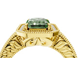 Yellow gold Fancy Green Radiant  Cut Halo Diamond Ring with Pavé Band and Four-Prong Setting_56