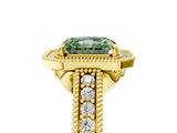 Yellow gold Fancy Green Radiant  Cut Halo Diamond Ring with Pavé Band and Four-Prong Setting_57