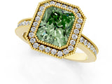 Yellow gold Fancy Green Radiant  Cut Halo Diamond Ring with Pavé Band and Milgrain Prong Setting_33