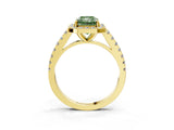 Yellow gold Fancy Green Radiant Cut Halo Diamond Ring with Pavé Band and Three-Prong Setting_3