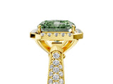 Yellow gold Fancy Green Radiant Cut Halo Diamond Ring with Pavé Band_5