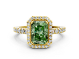 Yellow gold Fancy Green Radiant  Cut Halo Diamond Ring with Pave Band and Four-Prong Setting_24