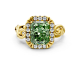 Yellow gold Fancy Green Radiant  Cut Halo Diamond Ring with Scrollwork Band and Four-Prong Setting_56