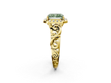 Yellow gold Fancy Green Radiant  Cut Halo Diamond Ring with Scrollwork Band and Four-Prong Setting_58
