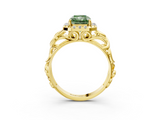 Yellow gold Fancy Green Radiant  Cut Halo Diamond Ring with Scrollwork Band and Four-Prong Setting_59
